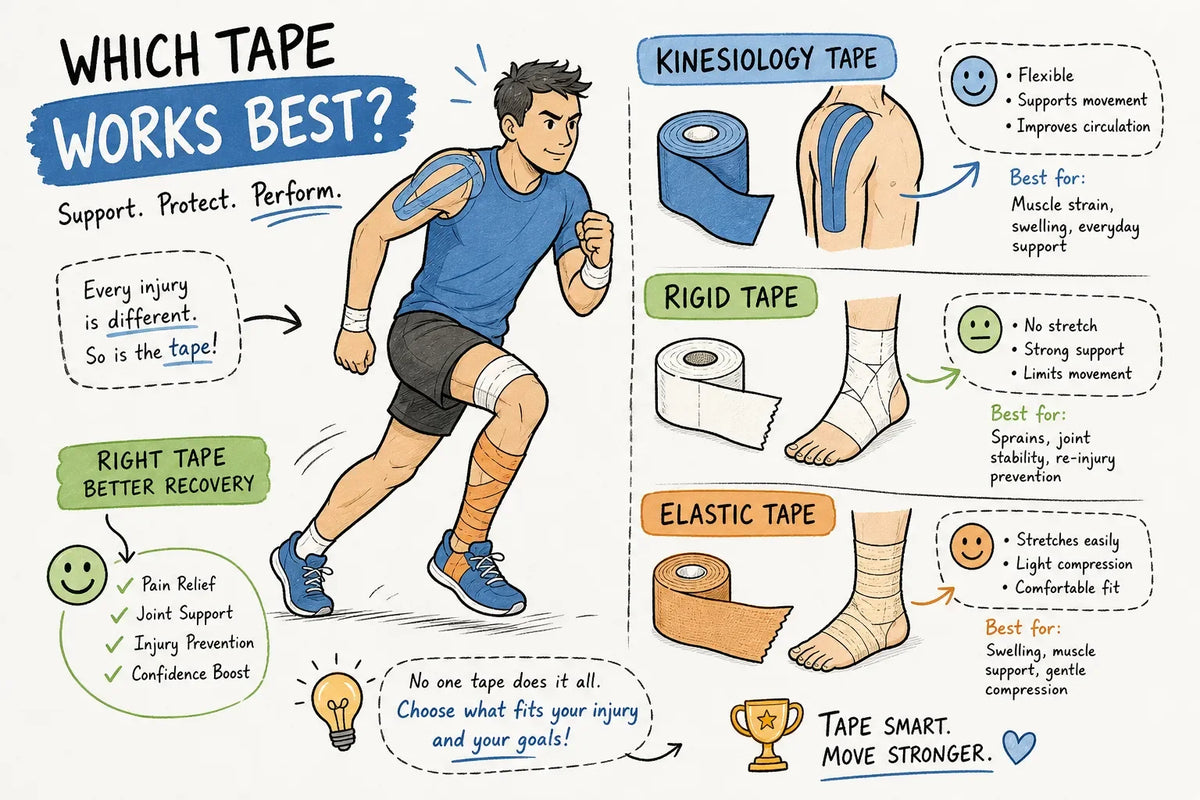 Best tape for sports injuries: kinesiology vs. rigid vs. elastic