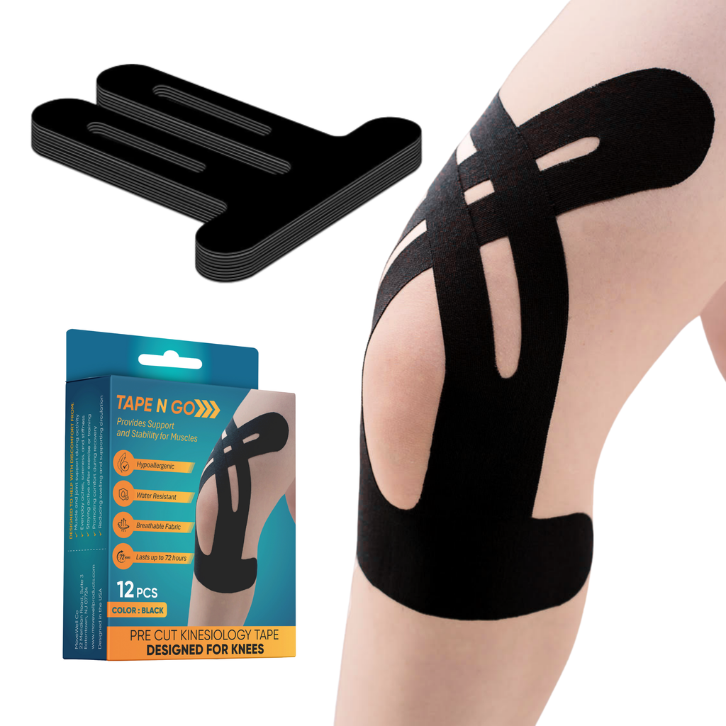 MoveWell Co Precut Kinesiology Tape for Knee Support, 12 Pack