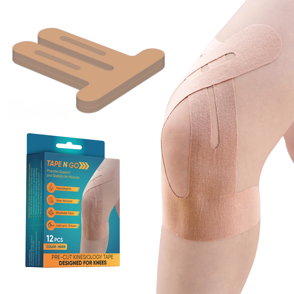 Tape N Go Precut Kinesiology Tape for Knee Support, 12 Pack