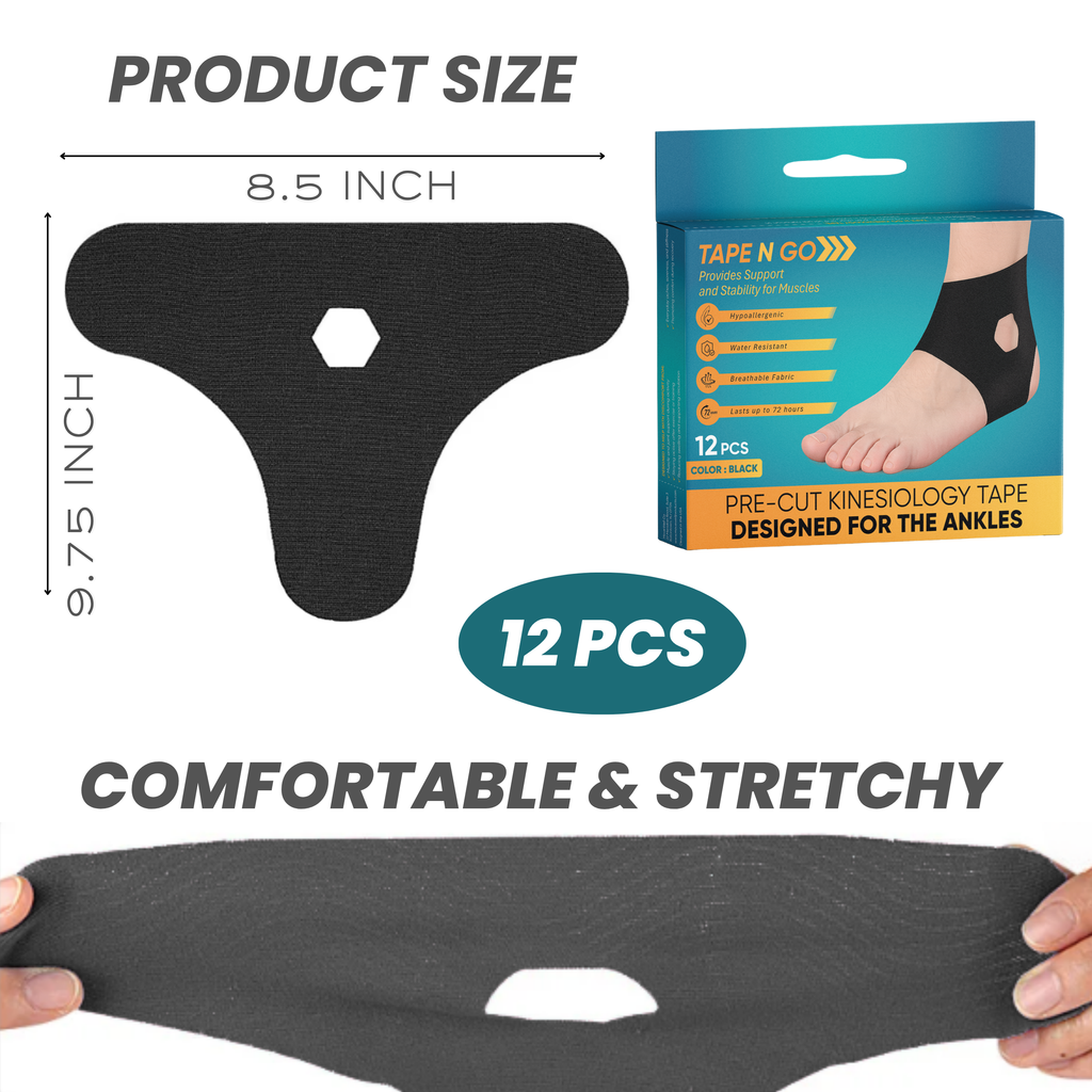 Tape N Go Precut Kinesiology Tape for Ankle Support, 12 Pack