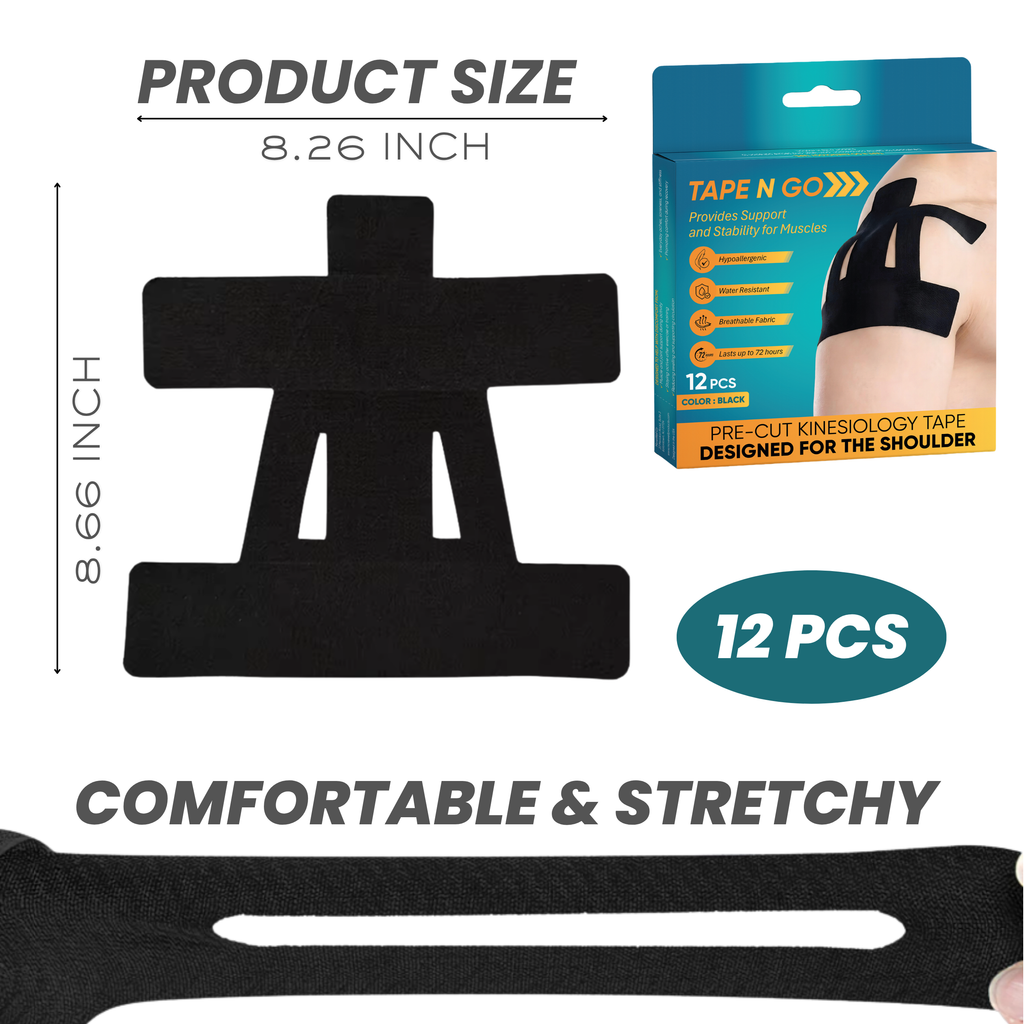Tape N Go Precut Kinesiology Tape for Shoulder Support, 12 Pack