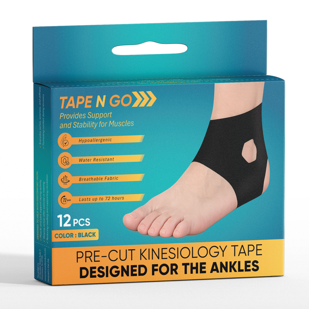 Tape N Go Precut Kinesiology Tape for Ankle Support, 12 Pack