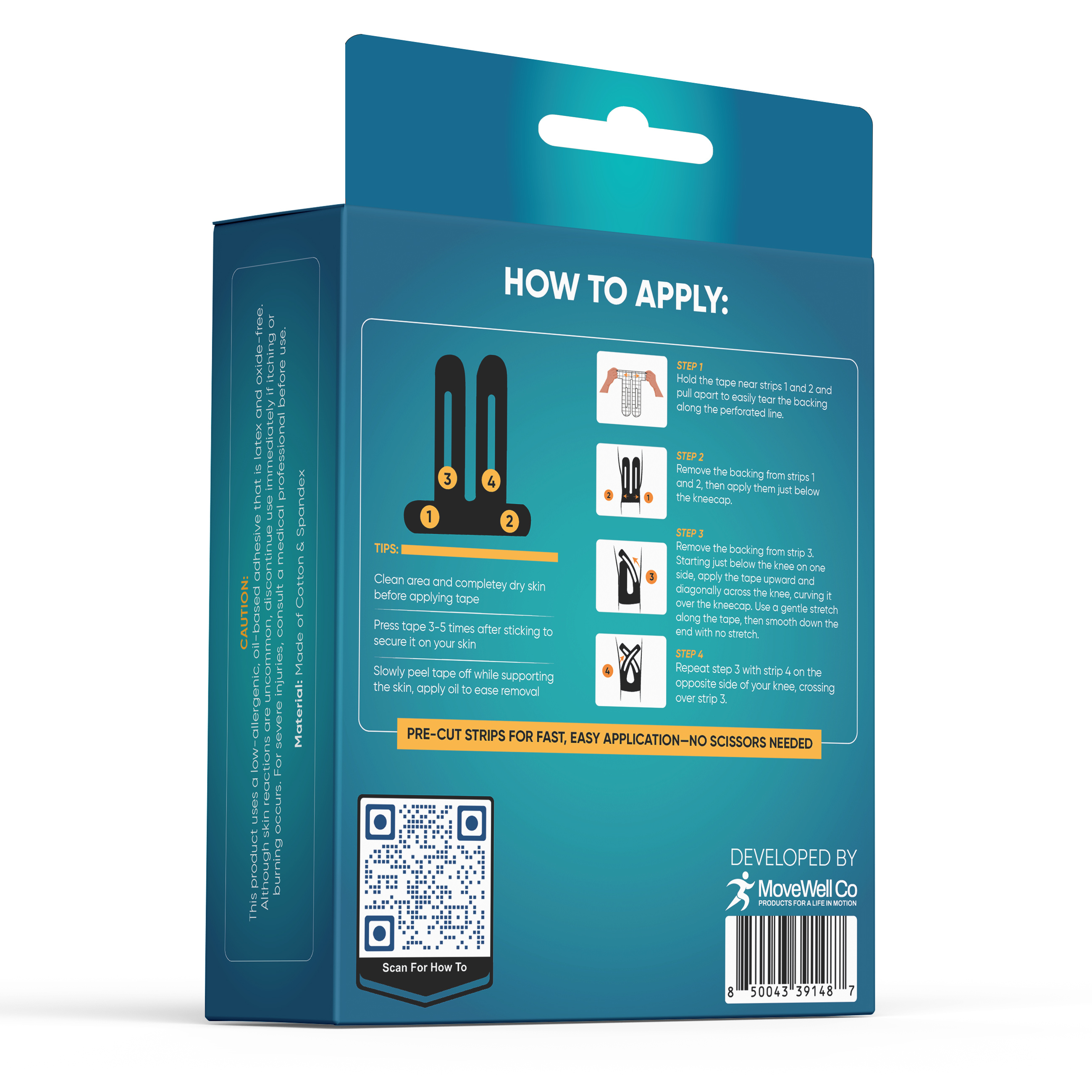 MoveWell Co Precut Kinesiology Tape for Knee Support, 12 Pack