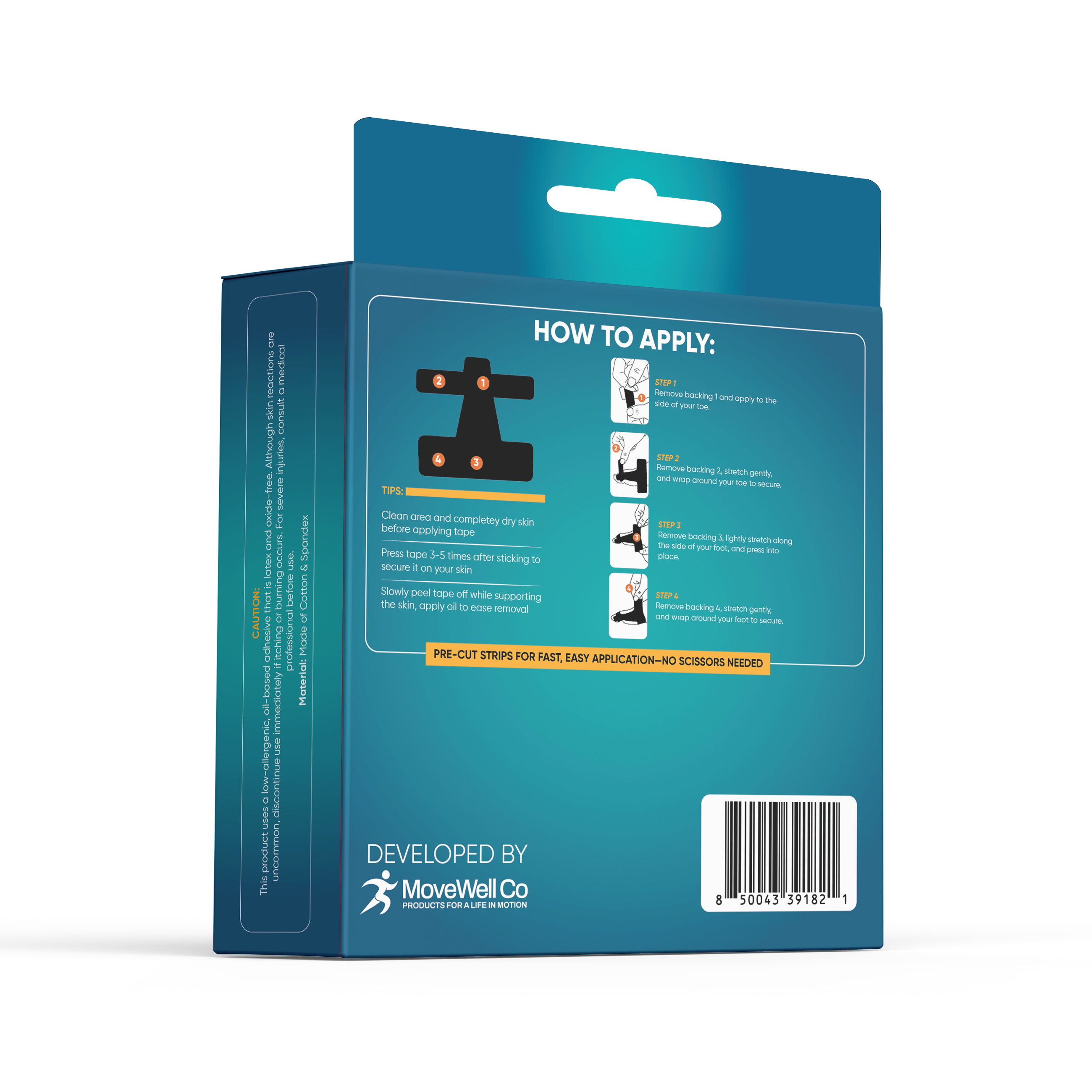 Tape N Go Precut Kinesiology Tape for Bunions & Big Toe Corrector, 12 Pack