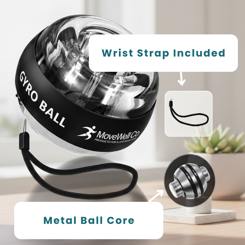 MoveWell Co Gyro Ball Wrist Strengthener – Auto-Start Hand Exerciser, Grip Strength Trainer, Forearm & Finger Strengthening Device, Self-Powered Resistance Ball