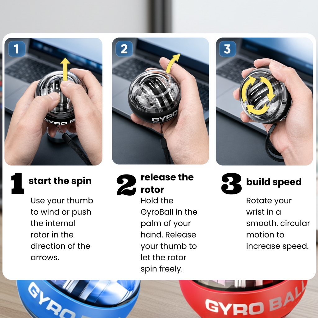 MoveWell Co Gyro Ball Wrist Strengthener – Auto-Start Hand Exerciser, Grip Strength Trainer, Forearm & Finger Strengthening Device, Self-Powered Resistance Ball