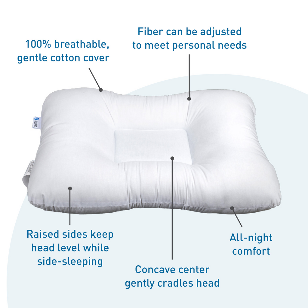 White pillow with features highlighted on a white background