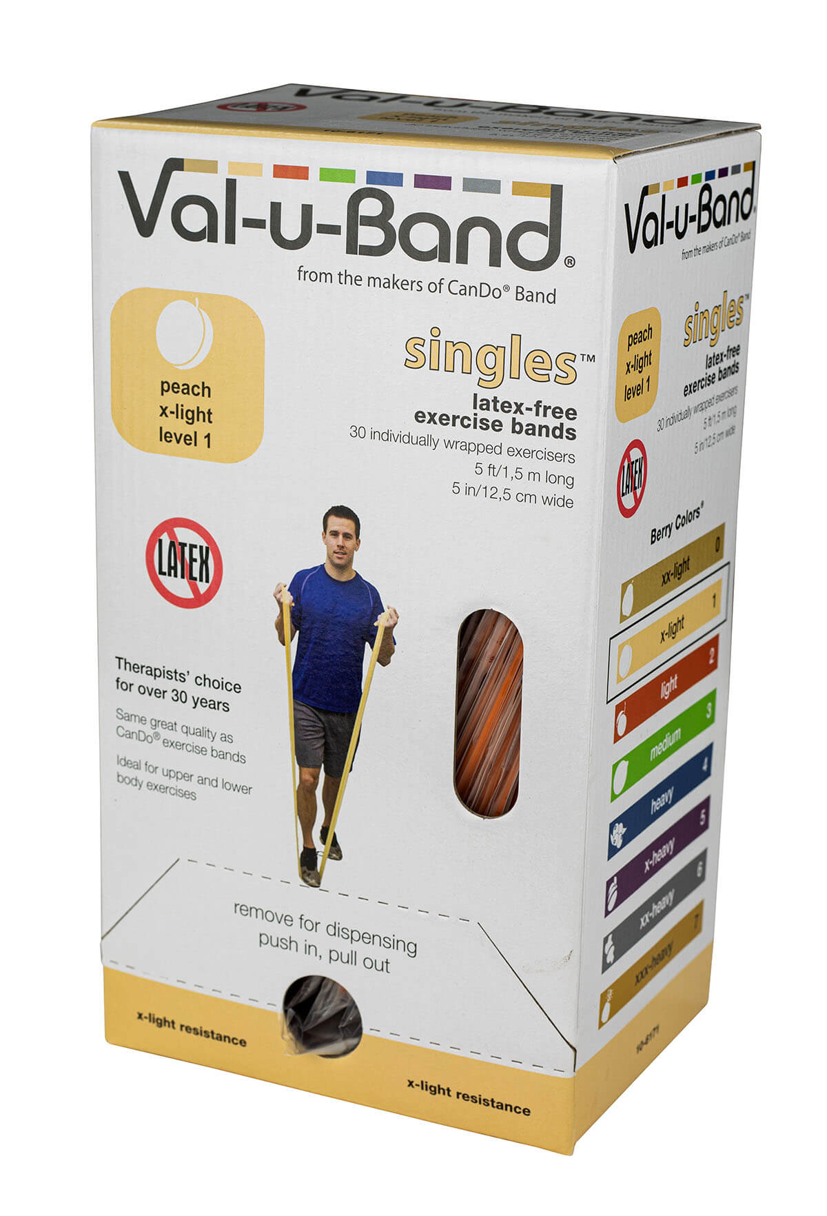 Val U Band Latex Free Exercise Bands - 5 Foot Strips, 50 & 100 Yard Rolls - CanDo