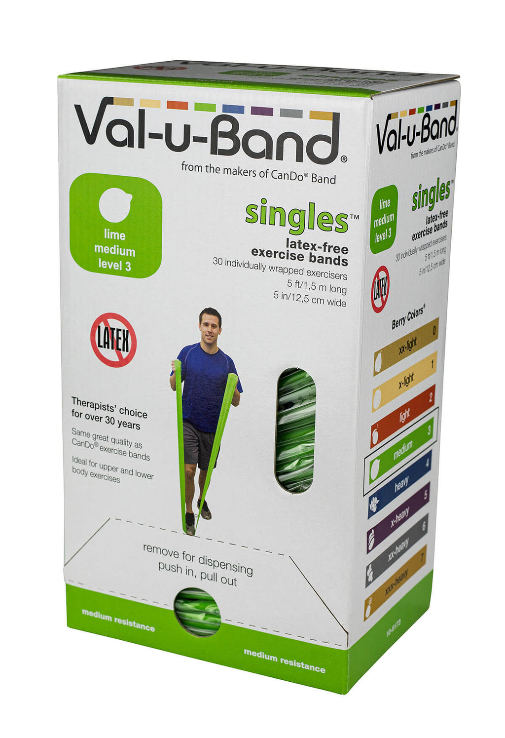 Val U Band Latex Free Exercise Bands - 5 Foot Strips, 50 & 100 Yard Rolls - CanDo