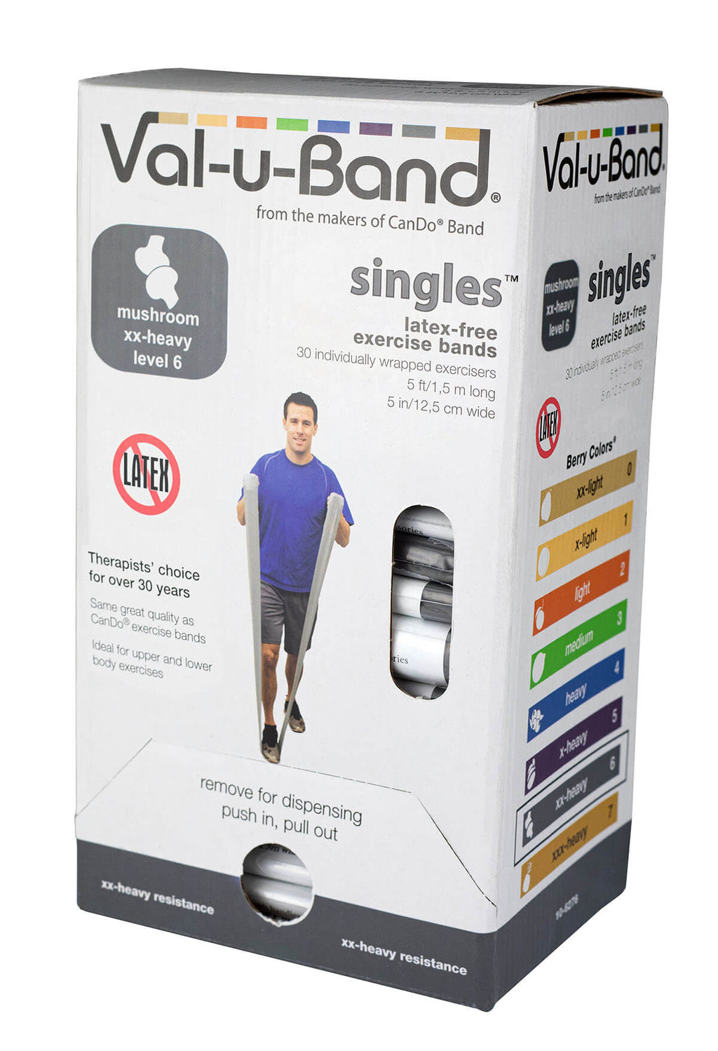 Val U Band Latex Free Exercise Bands - 5 Foot Strips, 50 & 100 Yard Rolls - CanDo