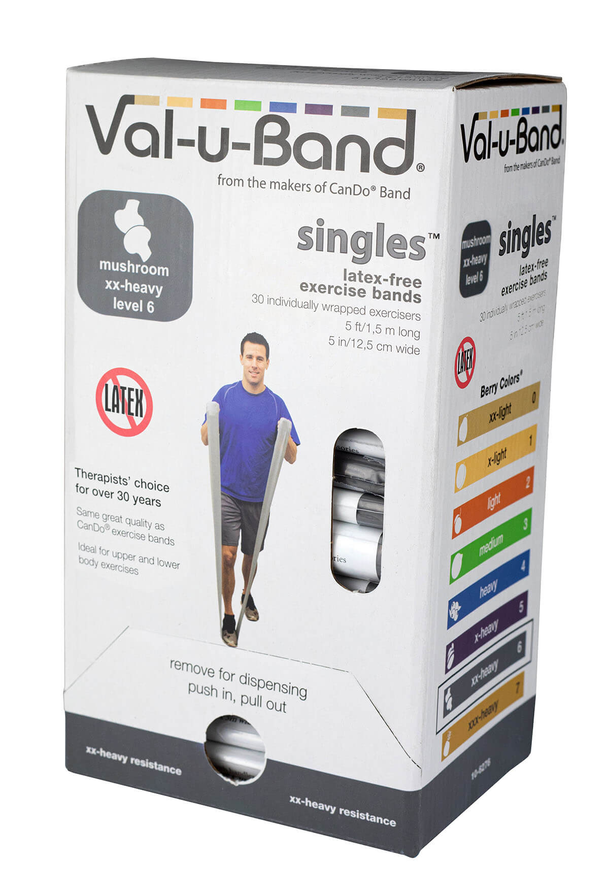 Val U Band Latex Free Exercise Bands - 5 Foot Strips, 50 & 100 Yard Rolls - CanDo