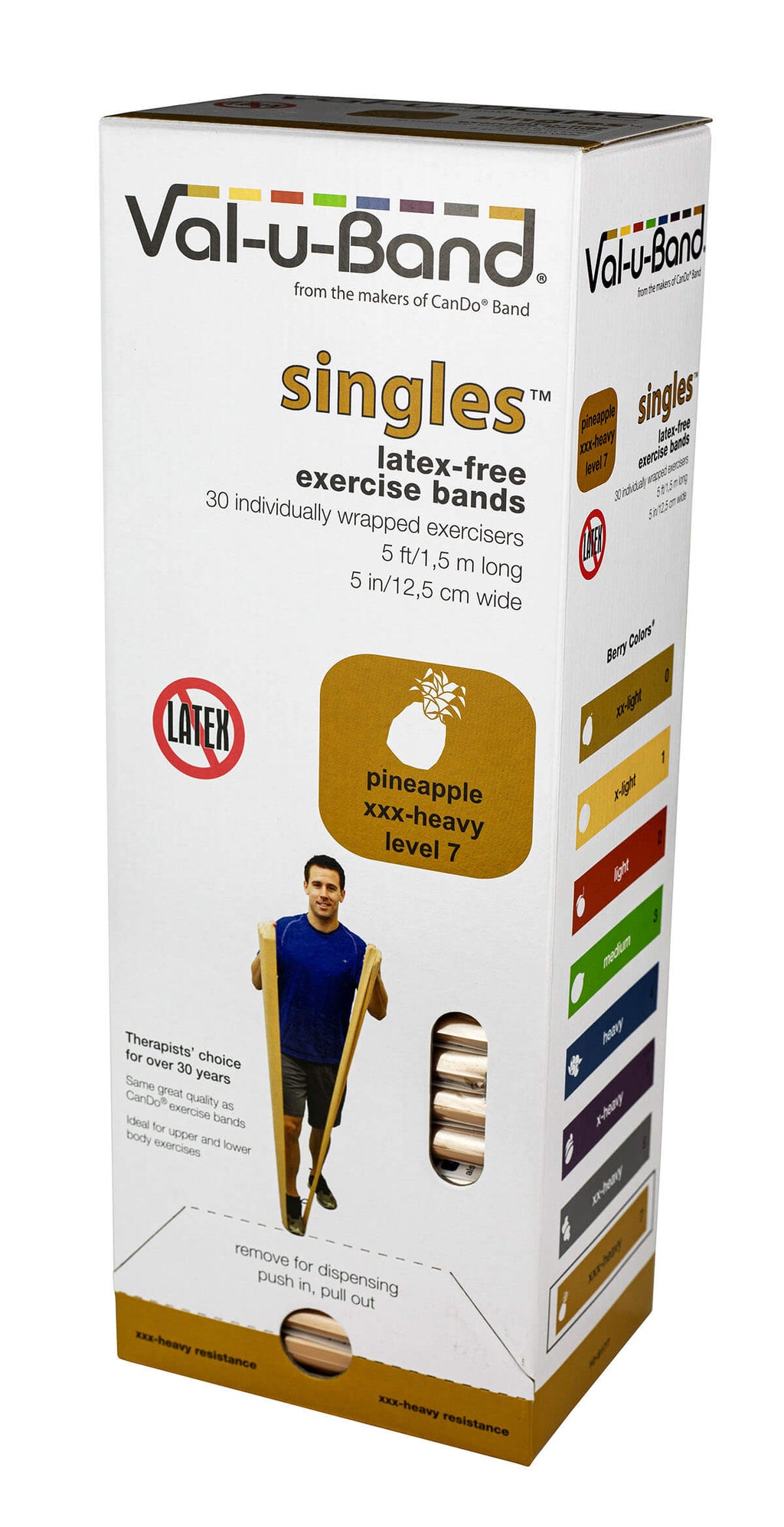 Val U Band Latex Free Exercise Bands - 5 Foot Strips, 50 & 100 Yard Rolls - CanDo