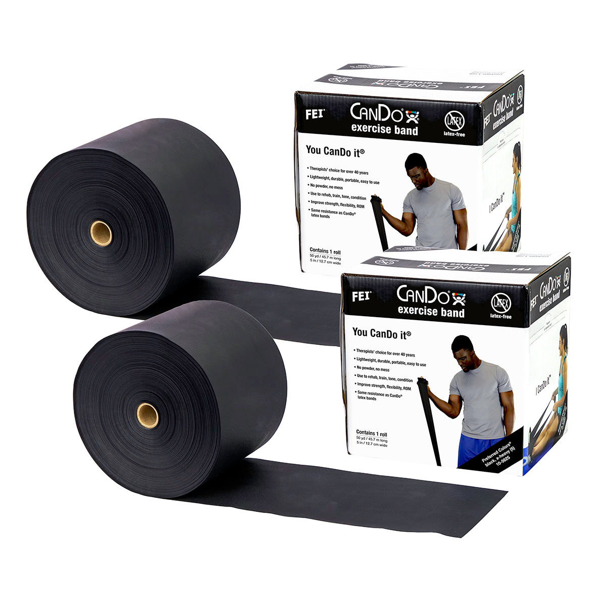 Latex Free Exercise Bands - 25 50 & 100 Yard Rolls - CanDo