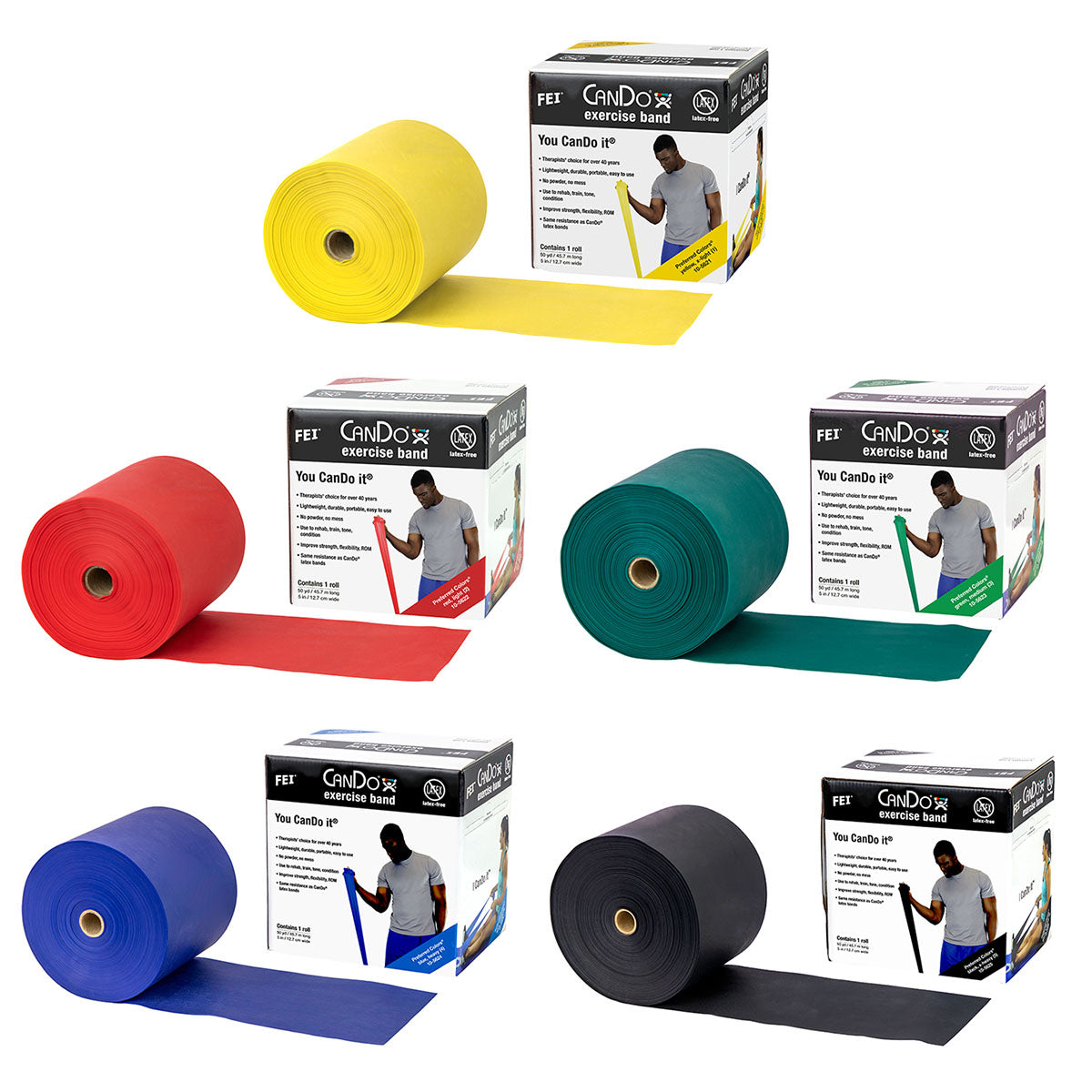 Latex Free Exercise Bands - 25 50 & 100 Yard Rolls - CanDo