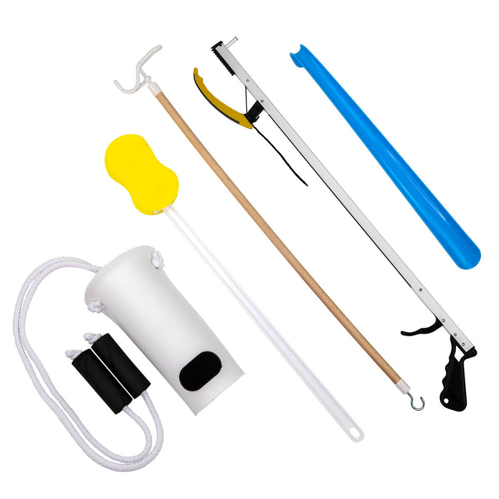 FabLife Hip Rehab Kit - Reacher, Sponge, Sock Aid, Shoehorn, Dressing Stick